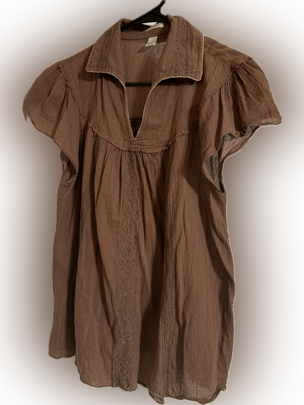 Old Navy Brown Split V-Peasant Blouse